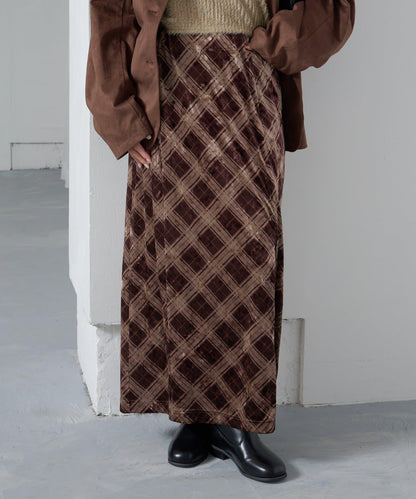 【Kastane】格紋天鵝絨半身裙