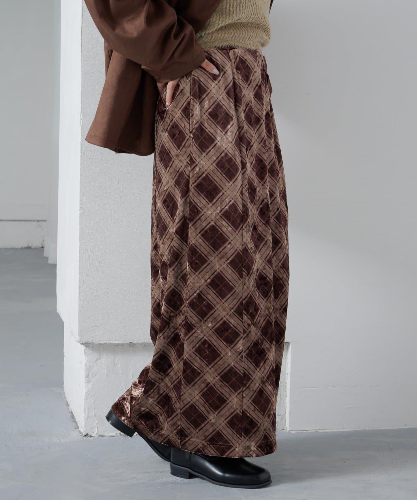 【Kastane】格紋天鵝絨半身裙