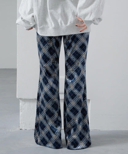 【Kastane】格紋天鵝絨喇叭褲