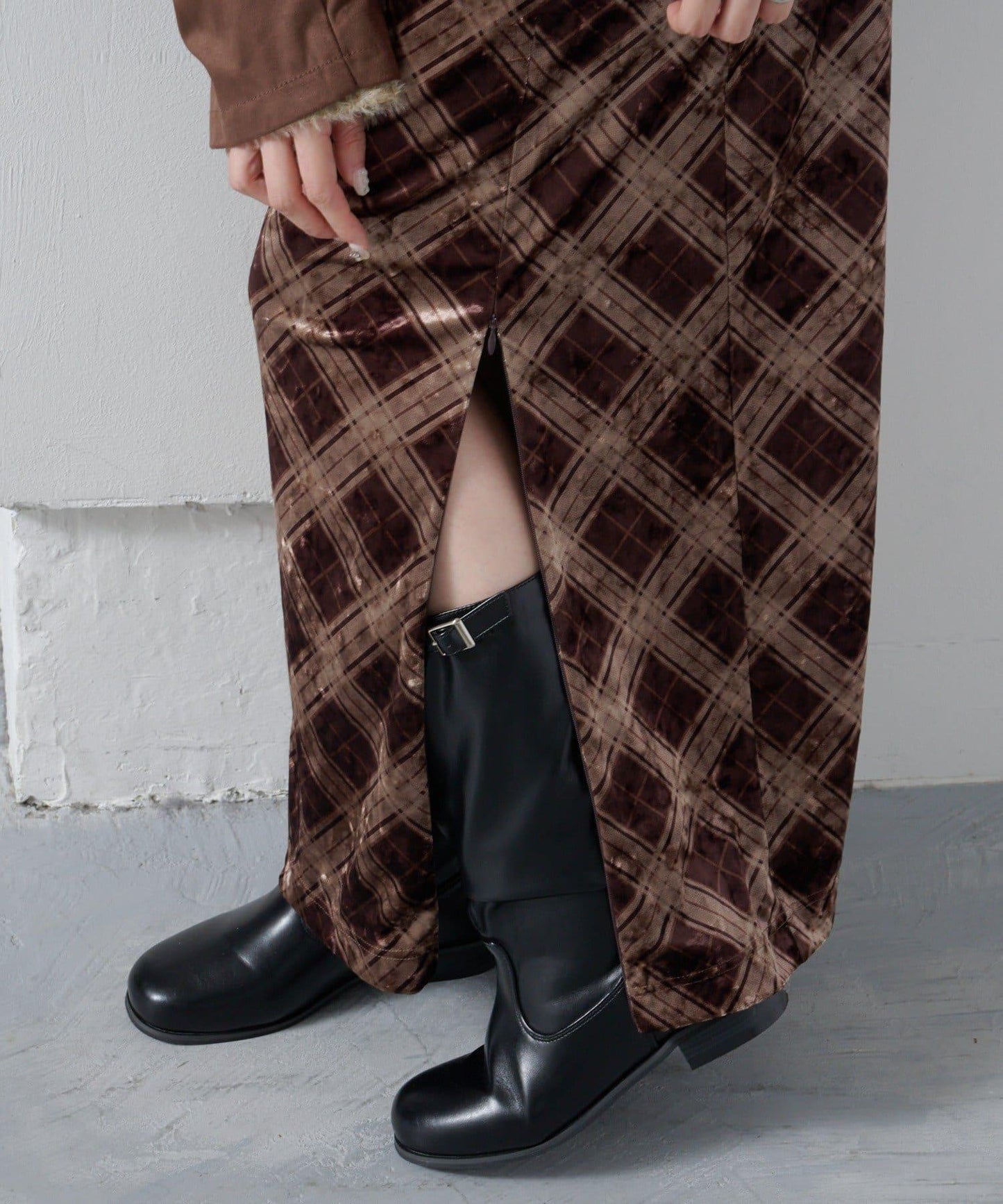 【Kastane】格紋天鵝絨半身裙