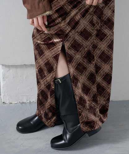 【Kastane】格紋天鵝絨半身裙