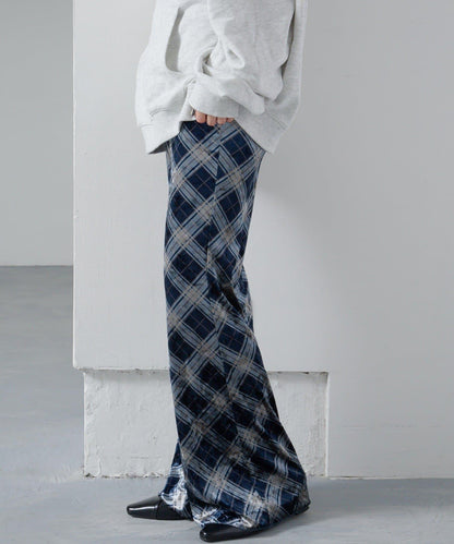 【Kastane】格紋天鵝絨喇叭褲