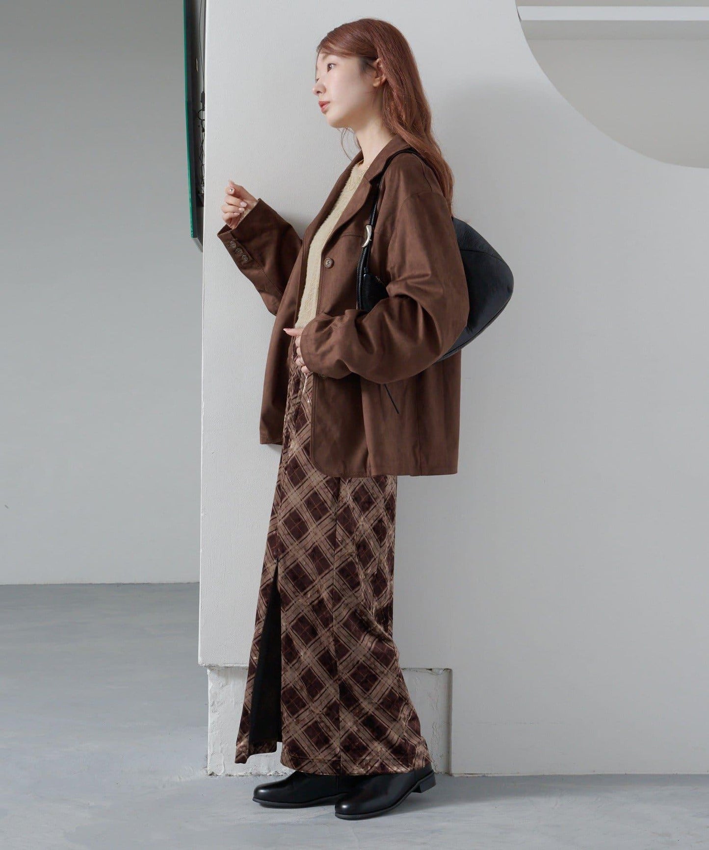 【Kastane】格紋天鵝絨半身裙