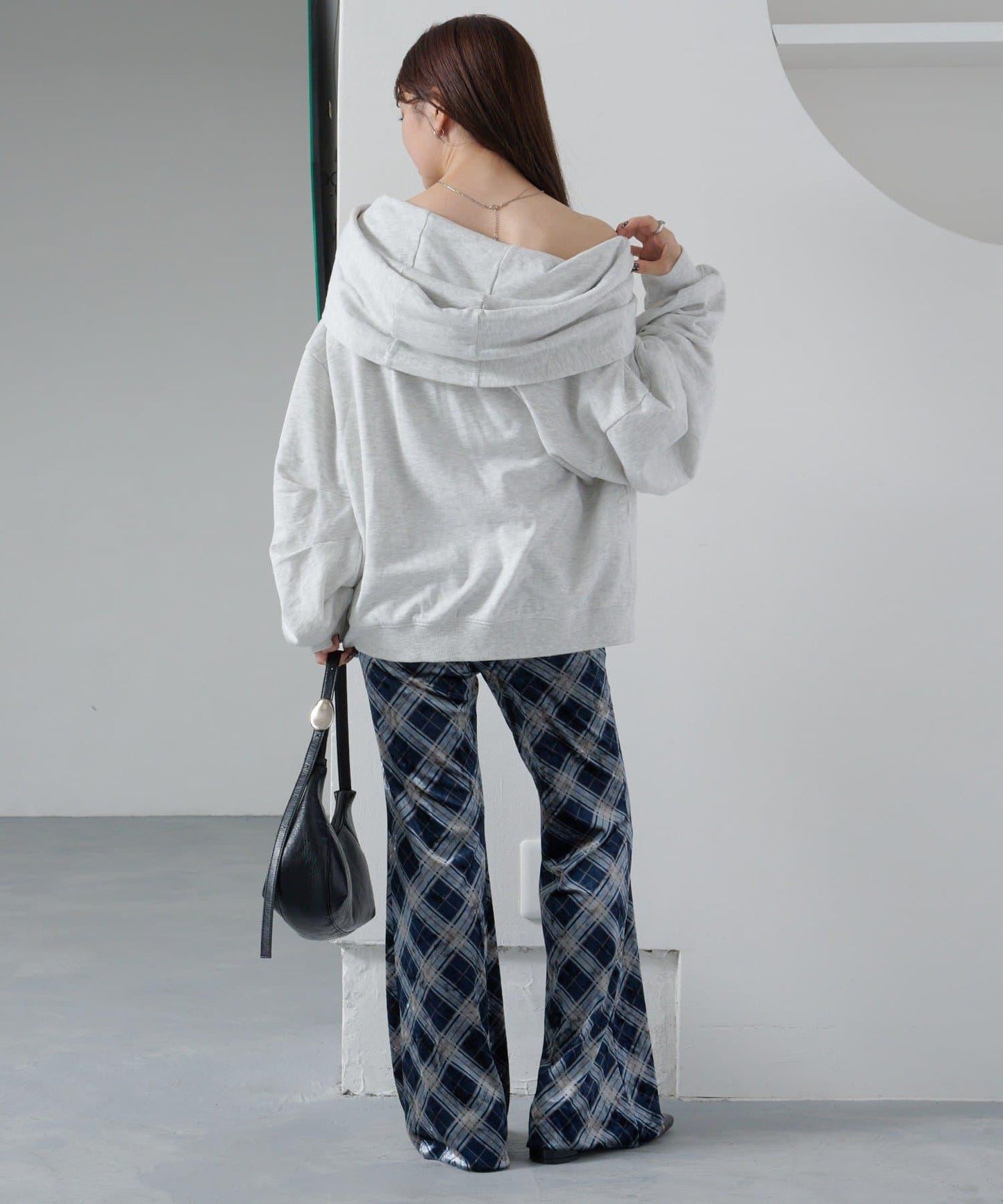 【Kastane】格紋天鵝絨喇叭褲