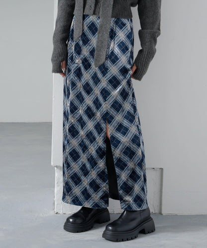 【Kastane】格紋天鵝絨半身裙