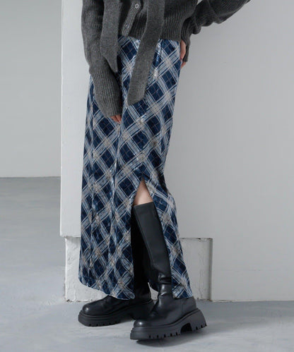 【Kastane】格紋天鵝絨半身裙