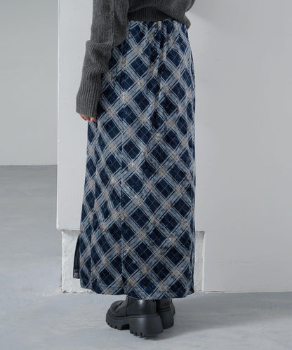 【Kastane】格紋天鵝絨半身裙