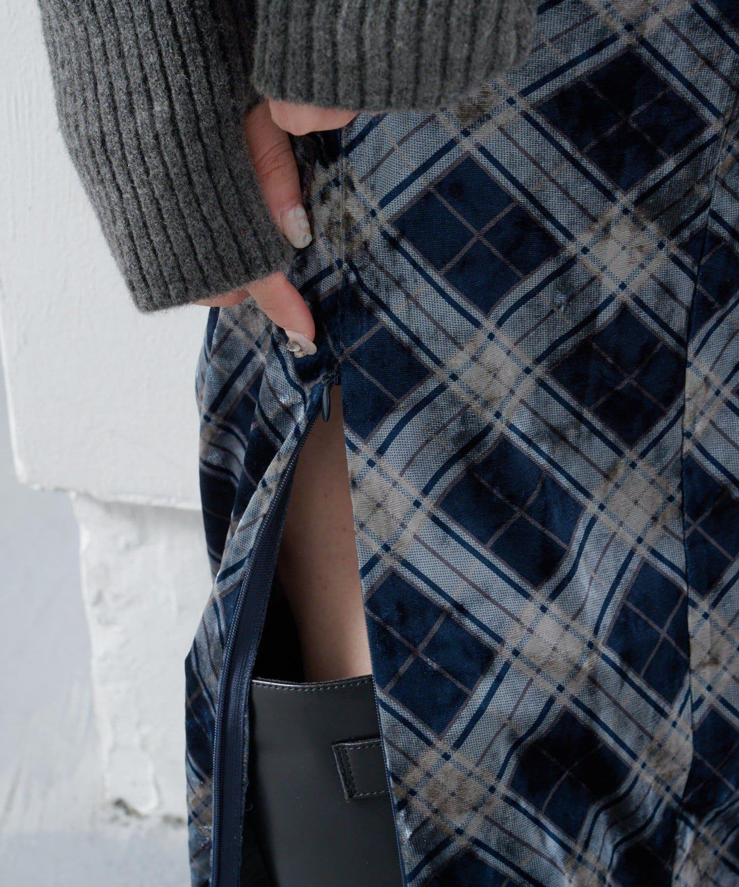 【Kastane】格紋天鵝絨半身裙