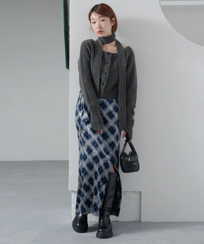 【Kastane】格紋天鵝絨半身裙