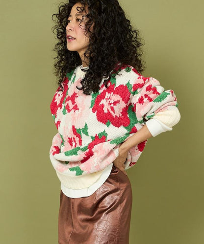 燈芯絨花卉圖案針織衫