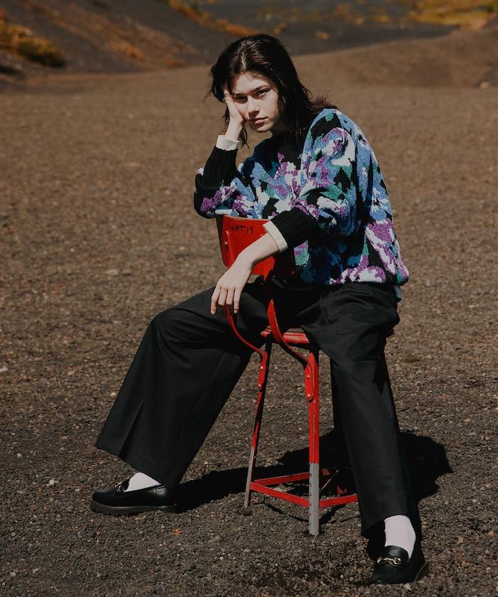 燈芯絨花卉圖案針織衫