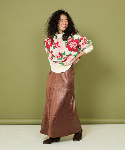 燈芯絨花卉圖案針織衫