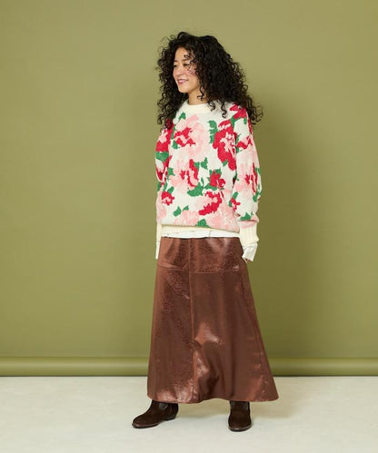 燈芯絨花卉圖案針織衫