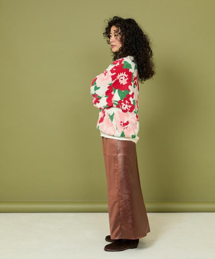 燈芯絨花卉圖案針織衫