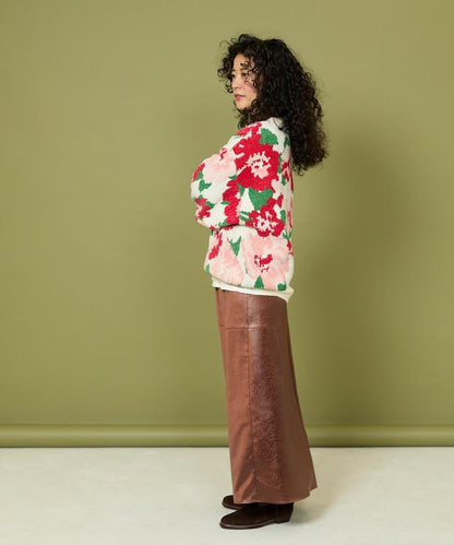 燈芯絨花卉圖案針織衫