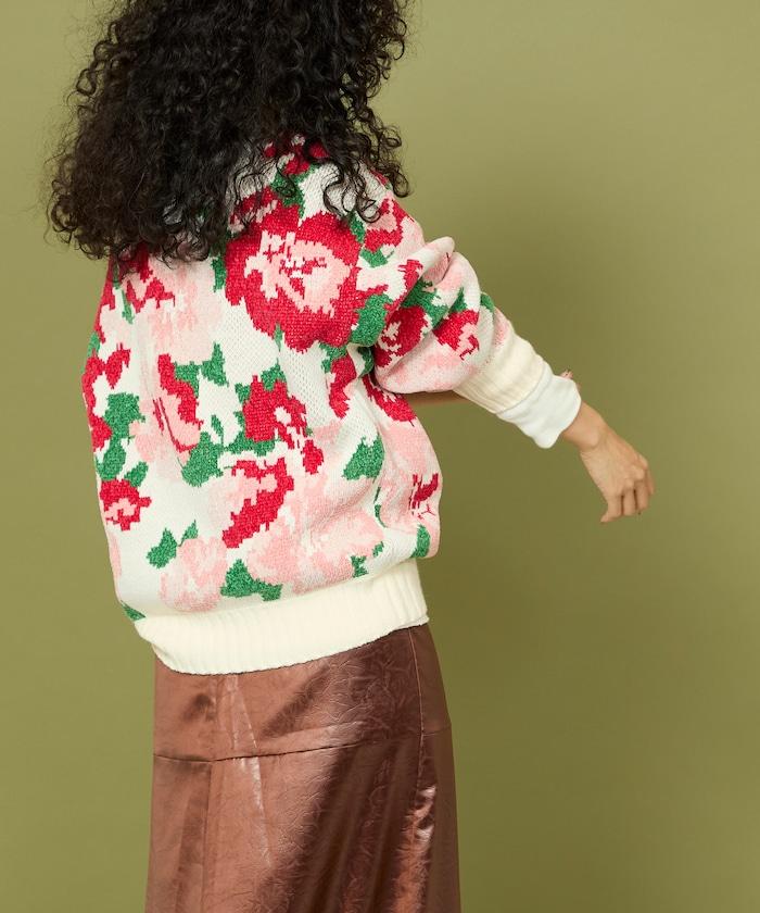 燈芯絨花卉圖案針織衫