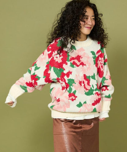 燈芯絨花卉圖案針織衫