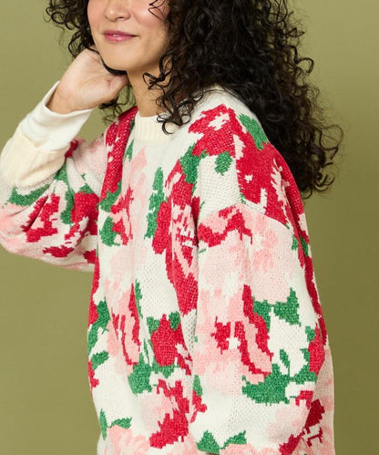 燈芯絨花卉圖案針織衫