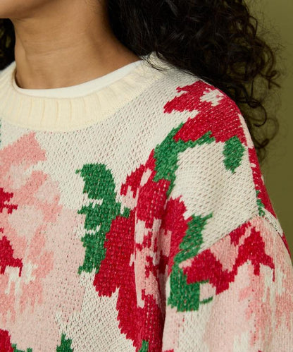 燈芯絨花卉圖案針織衫