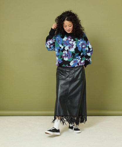 燈芯絨花卉圖案針織衫