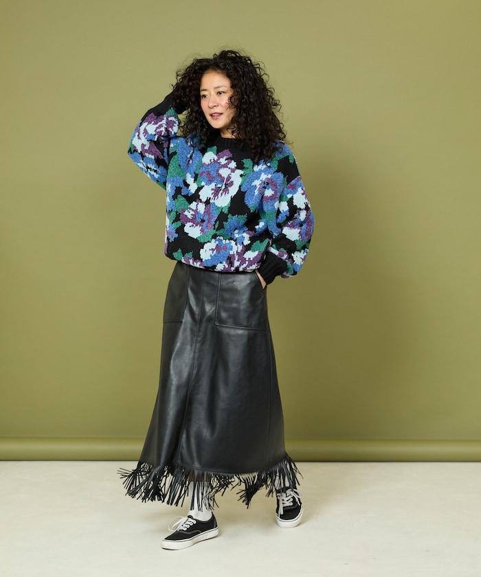 燈芯絨花卉圖案針織衫