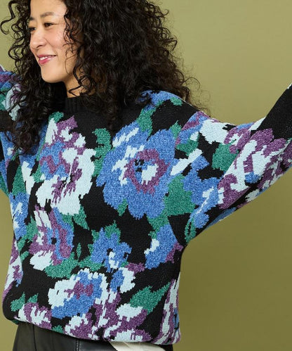 燈芯絨花卉圖案針織衫