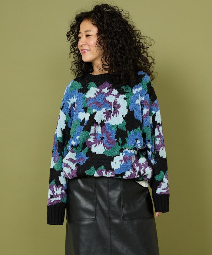 燈芯絨花卉圖案針織衫