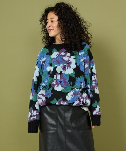 燈芯絨花卉圖案針織衫