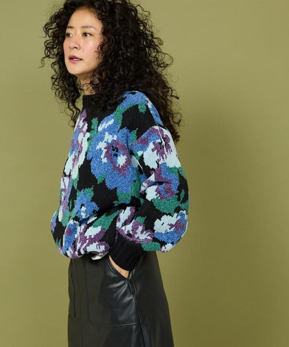 燈芯絨花卉圖案針織衫