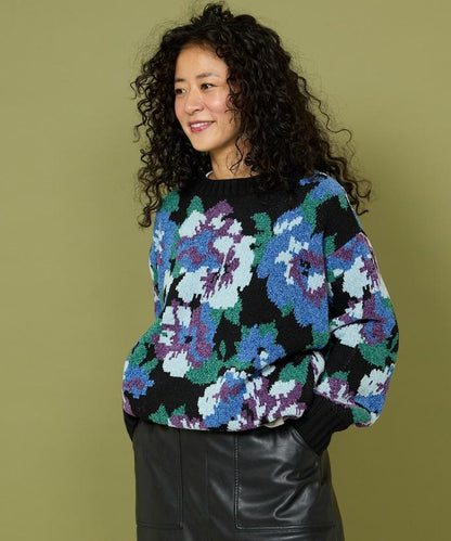 燈芯絨花卉圖案針織衫