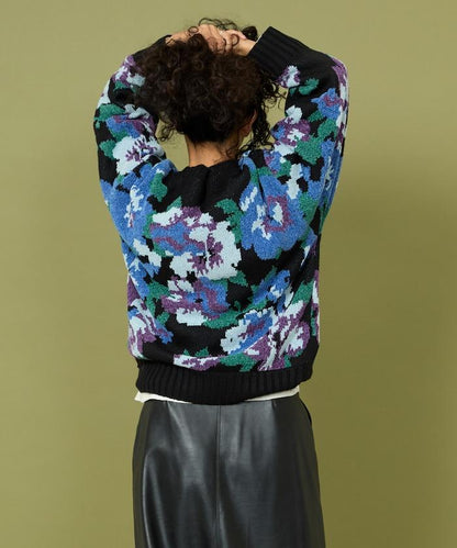 燈芯絨花卉圖案針織衫