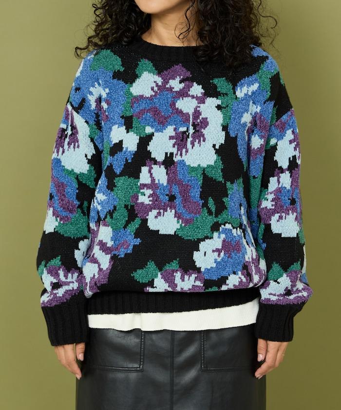 燈芯絨花卉圖案針織衫