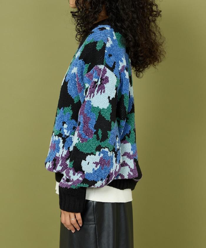 燈芯絨花卉圖案針織衫