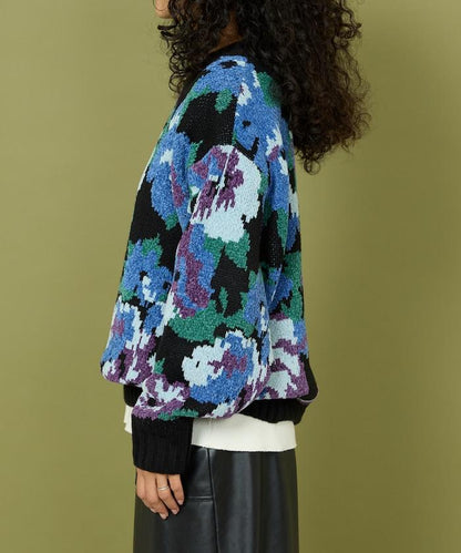 燈芯絨花卉圖案針織衫