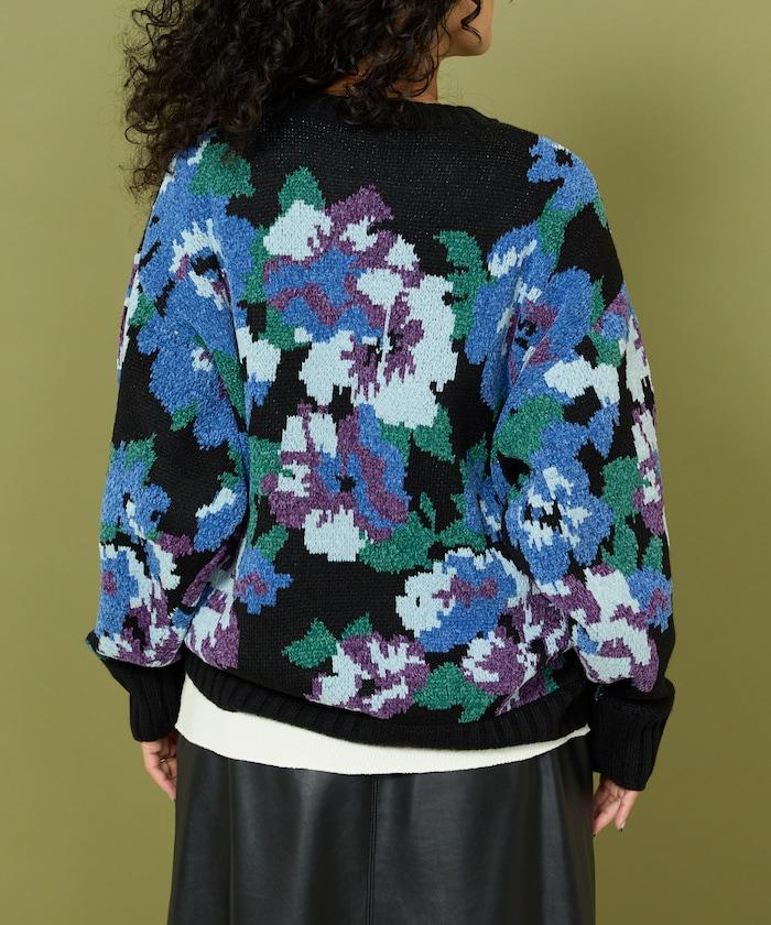 燈芯絨花卉圖案針織衫