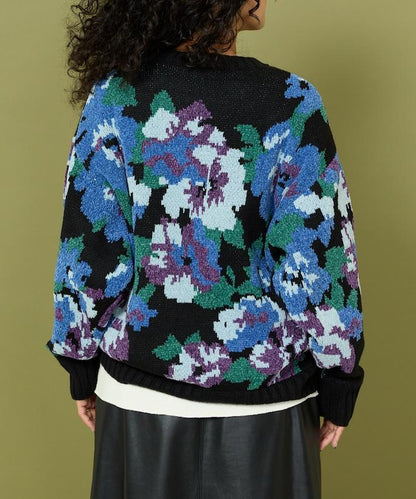 燈芯絨花卉圖案針織衫