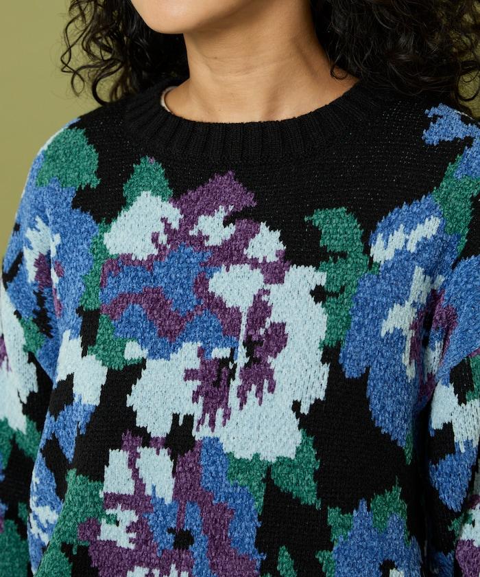 燈芯絨花卉圖案針織衫