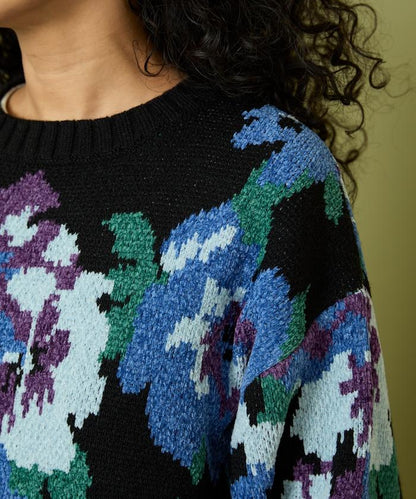 燈芯絨花卉圖案針織衫