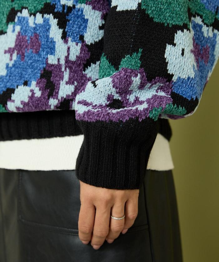 燈芯絨花卉圖案針織衫