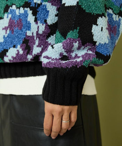 燈芯絨花卉圖案針織衫