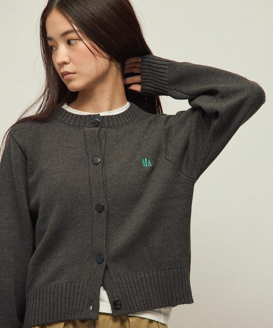 MA簡約刺繡logo圓領針織開衫