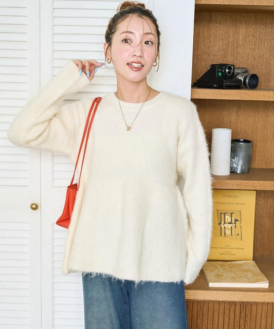 仿馬海毛質感長毛針織荷葉下襬套頭衫