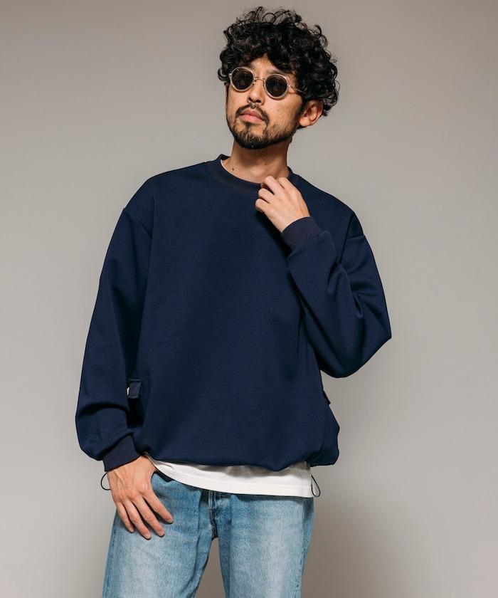 側邊口袋抽繩連帽圓領衛衣