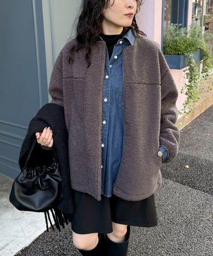 仿羊羔絨無領夾克