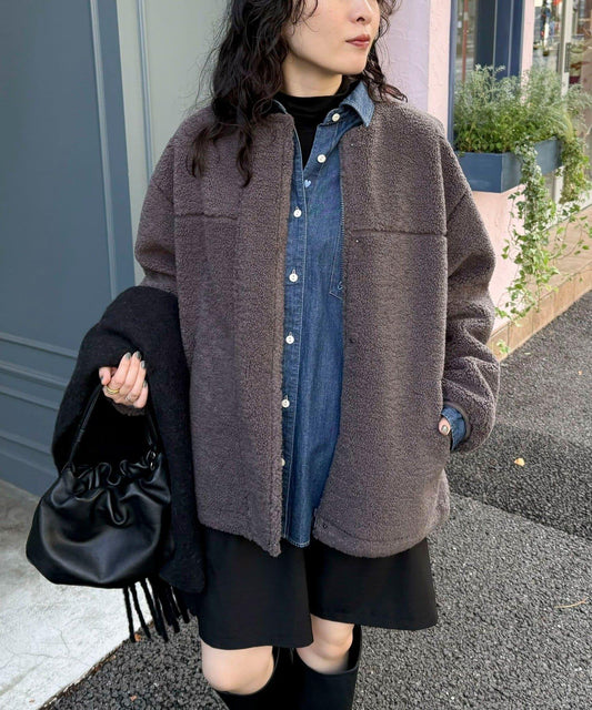 仿羊羔絨無領夾克