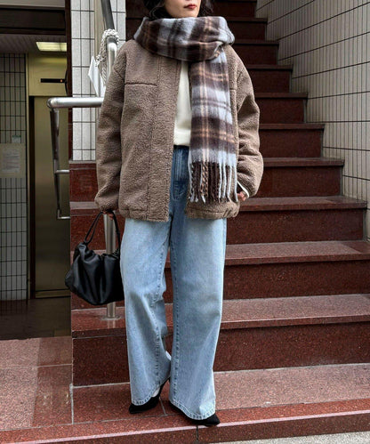 仿羊羔絨無領夾克