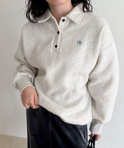 FR刺繡翻領加絨衛衣套頭衫