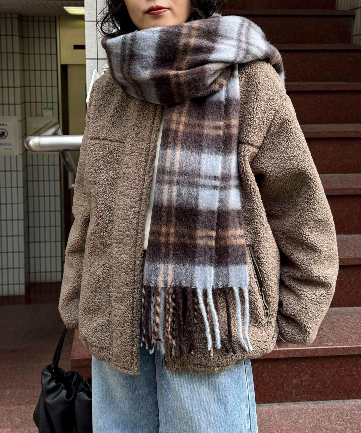 仿羊羔絨無領夾克