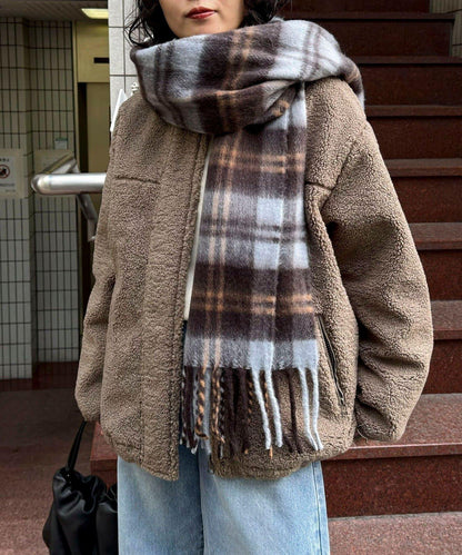 仿羊羔絨無領夾克