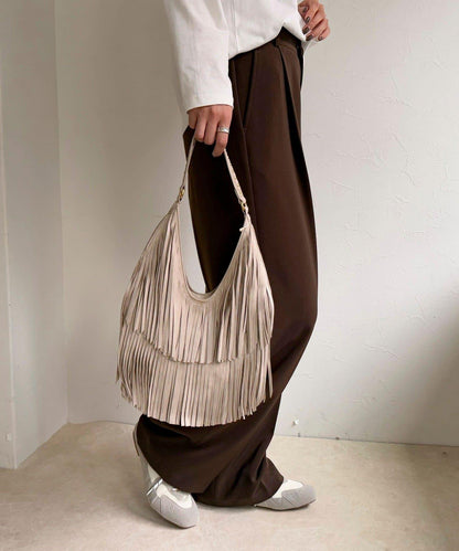 麂皮流蘇圓形包
